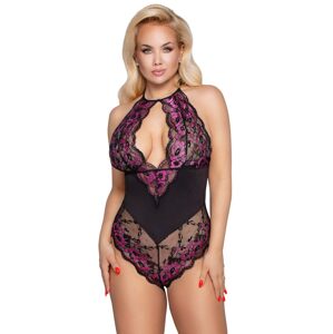 Cottelli Plus Size - floral body black-purple